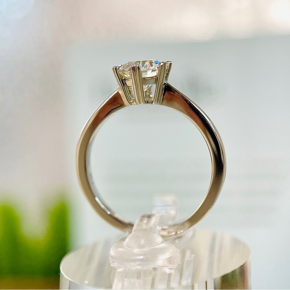 S925 1ctw Moissanite Solitaire Round Cut Six Prong Engagement Ring 18K Plated - Picture 2 of 11